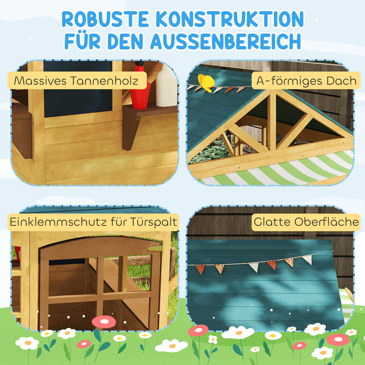 Kinderspielhaus Tannenholz Braun - Braun, Holz (117/144/173cm) - AIYAPLAY