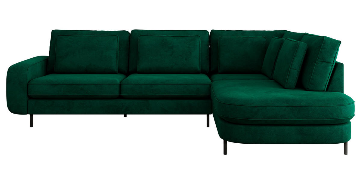 ROHOVÁ SEDAČKA CALENO L - Zelený Samet - Levá Strana - černá/tmavě zelená, kov/textil (317/225cm) - MKS