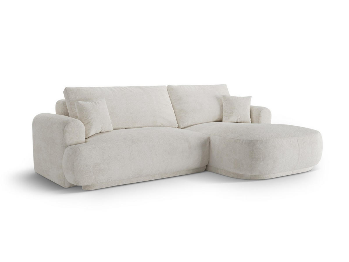 SCHLAFSOFA modular mit Bettkasten rechts Ella aus Boucle leichtes beige 5 Sitzplätze - Creme, Textil (174/271cm) - Micadoni