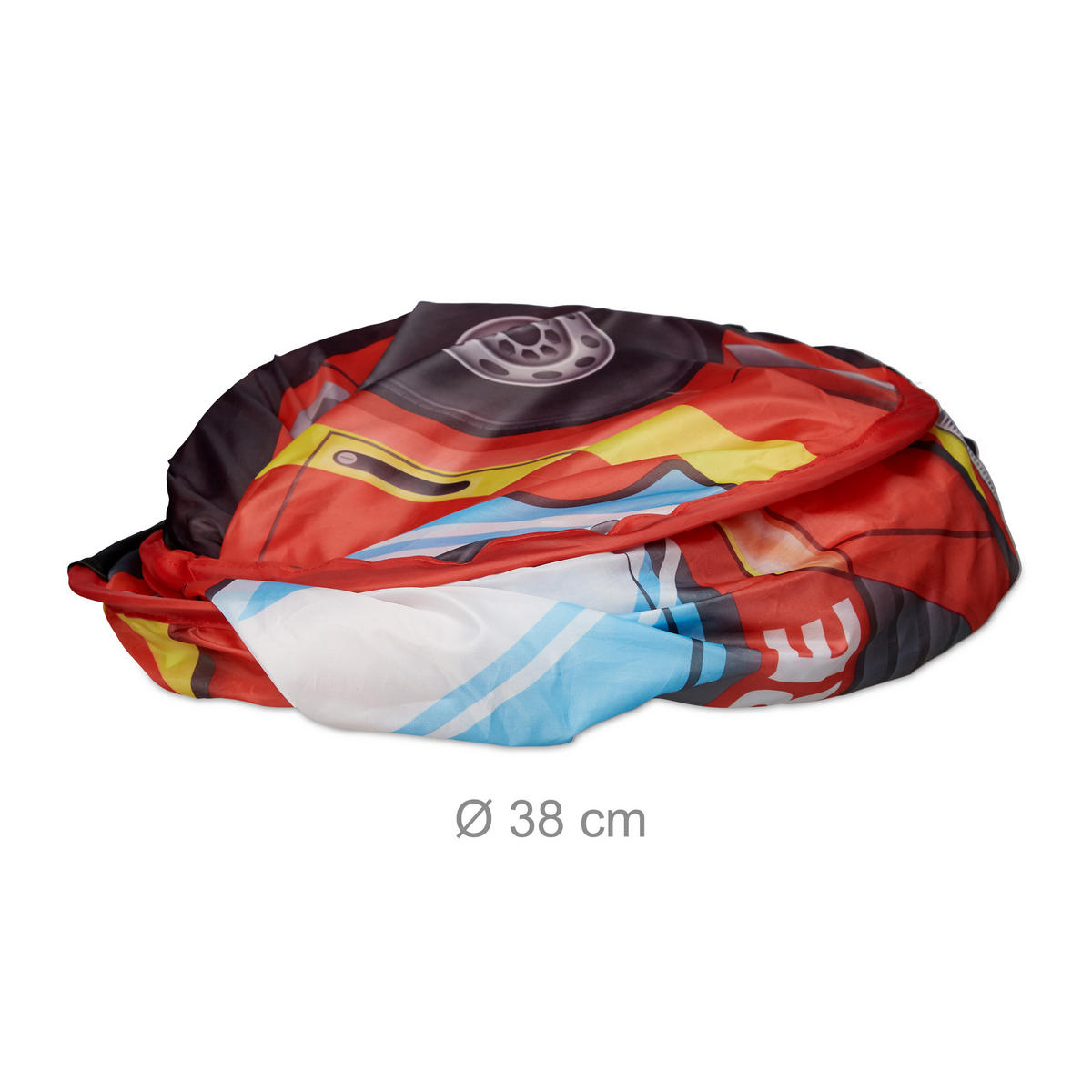 SPIELZELT Bunt Pop Up Feuerwehrmotiv Polyester 70x110x70 cm - Multicolor, Textil/Metall (70/110cm) - Relaxdays