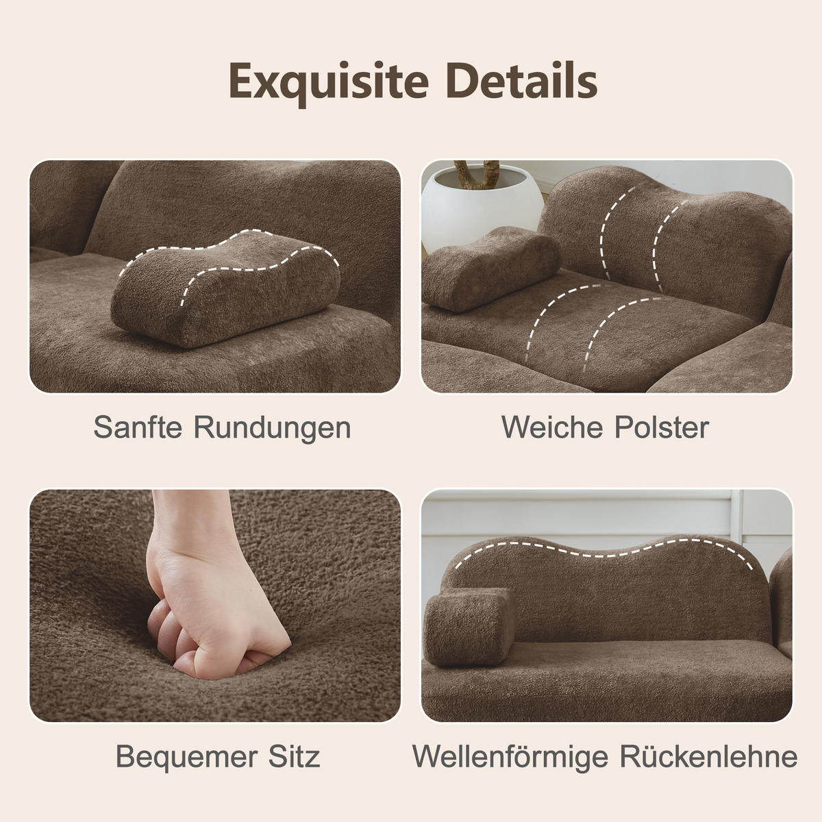 4-SITZER ECKSOFA Samt Braun mit Hocker - Braun, Textil (384/167cm) - WISHDOR