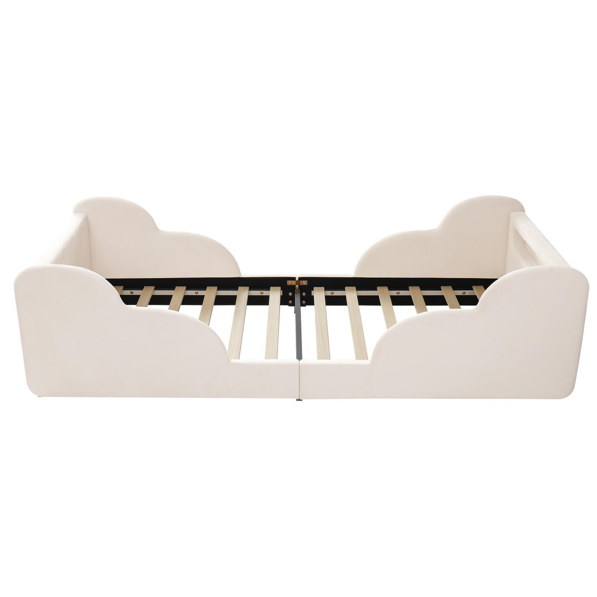 KINDERBETT mit Schutzgeländer 90x200 cm Samt Beige - Beige, Holz (90/200cm) - Meubliv