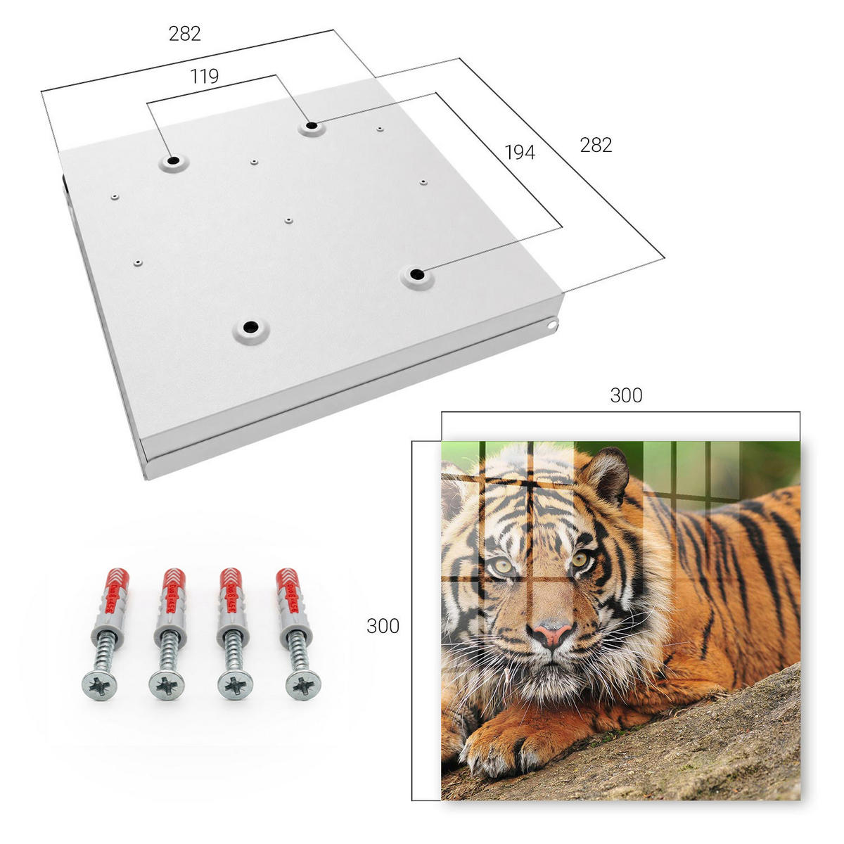 SCHLÜSSELBOX Weiß 30x30 cm – Türöffnung nach rechts - Tiger ruht - Orange, Metall (30/30/5cm) - TULUP