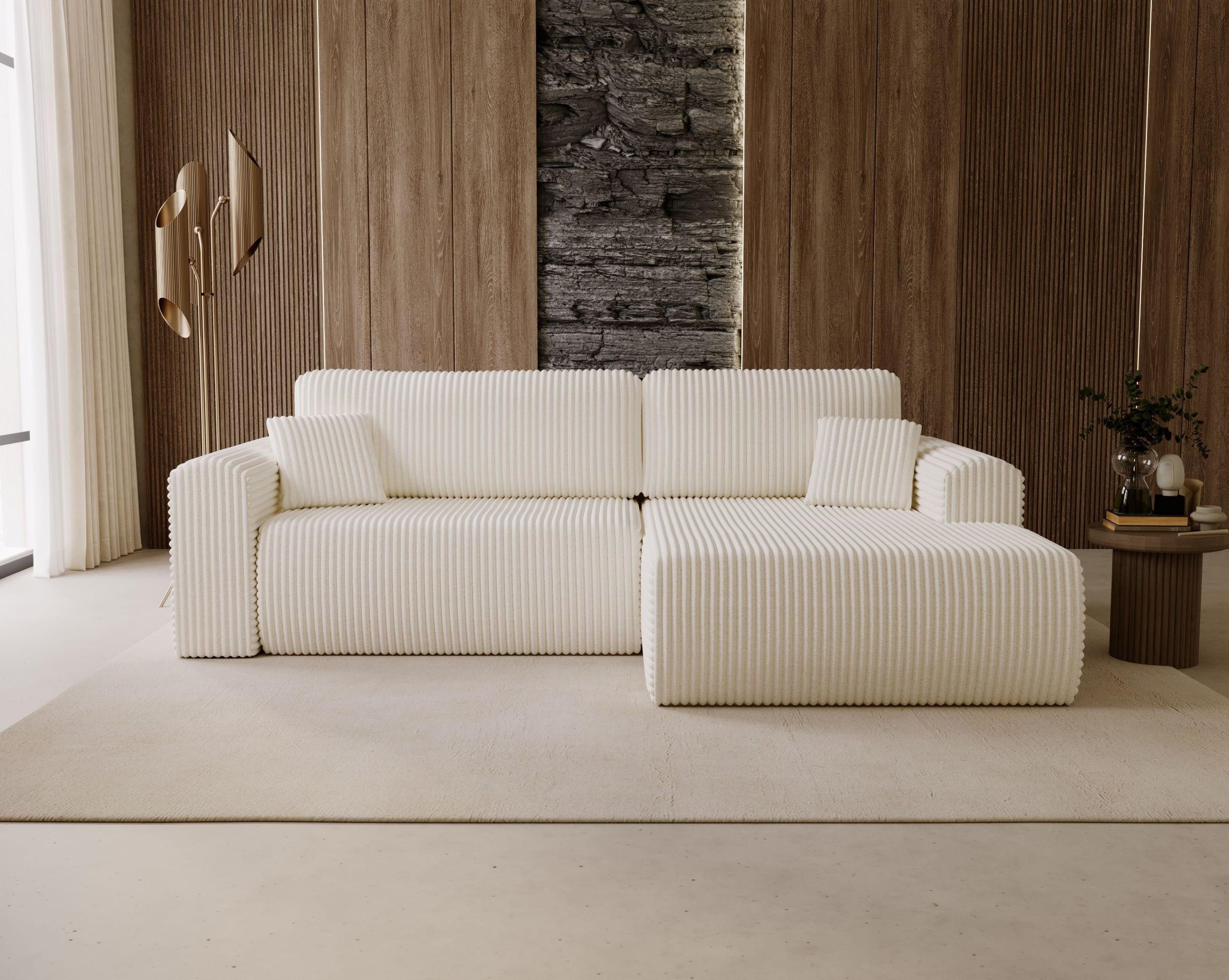 ECKSOFA Linea Weiß, Sofa mit Schlaffunktion, rechte seite - Weiß, Holzwerkstoff/Textil (257/177cm) - Bettso
