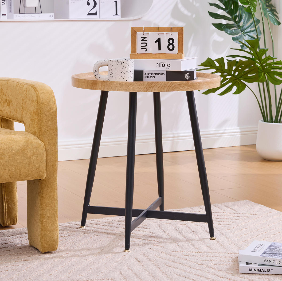 COUCHTISCH aus MDF 55x55x60 cm in Naturholz mit Metallgestell - Naturfarben, Holzwerkstoff (55/55/60cm) - Modfu