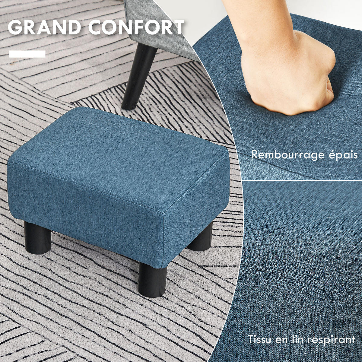 POUF DE-16384 gepolstert mit Leinenbezug Dunkelblau - Blau, Textil (30/24/40cm) - ComfortXL