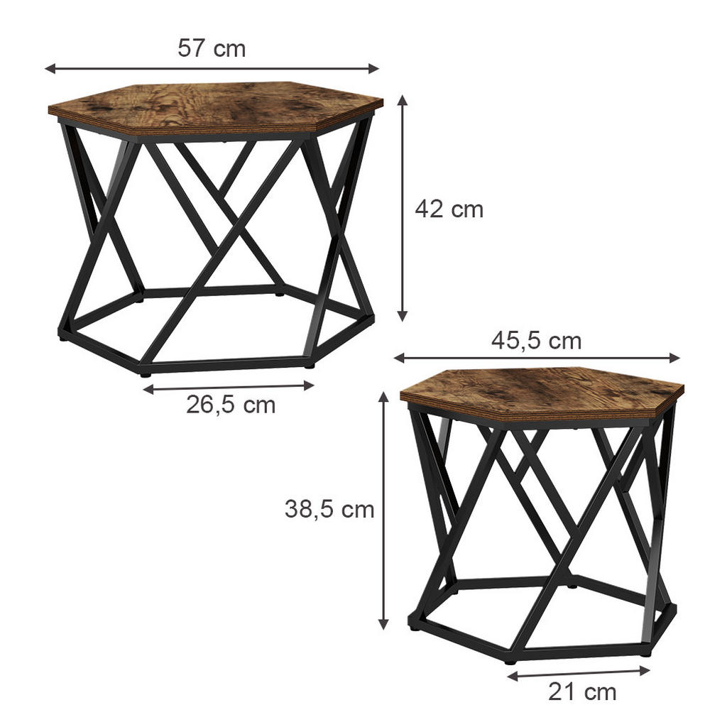Thumbnail - Vicco Couchtisch-Set, Wildeiche, Holzwerkstoff, 1 Fächer, Sechseckig,Rund, 57x42x57 cm, Wohnzimmer, Wohnzimmertische, Co...
