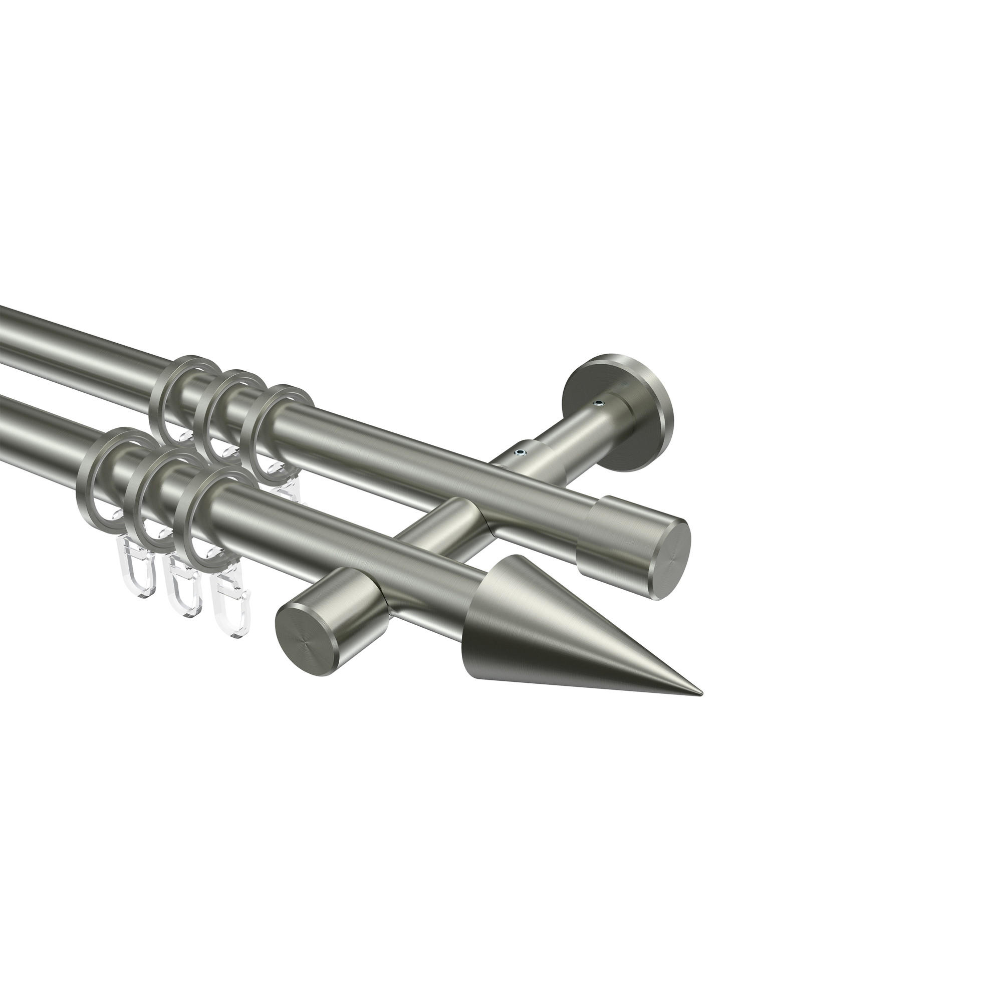 GARDINENSTANGEN-SET Prestige Savio 420 cm (geteilt in 3 x 140 cm), 2-läufig, 20 mm Ø Edelstahl-Optik - Edelstahlfarben, Metall (420cm) - INTERDECO