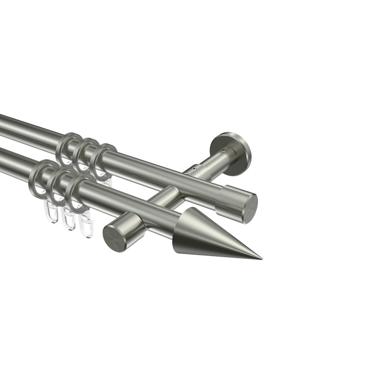 GARDINENSTANGEN-SET Prestige Savio 120 cm, 2-läufig, 20 mm Ø Edelstahl-Optik - Edelstahlfarben, Metall (120cm) - INTERDECO