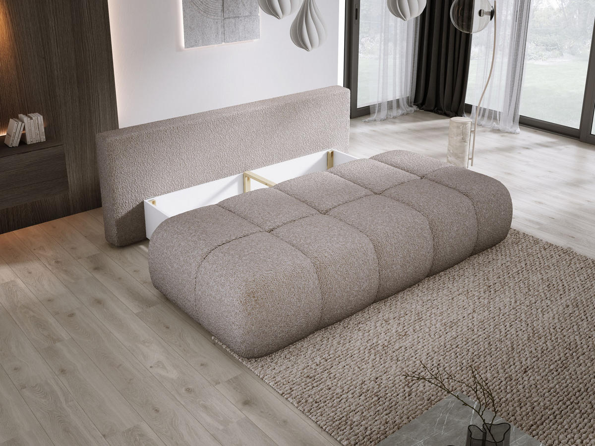 SOFA COCO MINI SCHLAFSOFA mit Bettfunktion, Anthology Stoffbezug, 2-Sitzer, freistehend, Größe: 205x105x97 cm, Sand - Sandfarben, Holz/Textil (205/97/105cm) - DomoHome