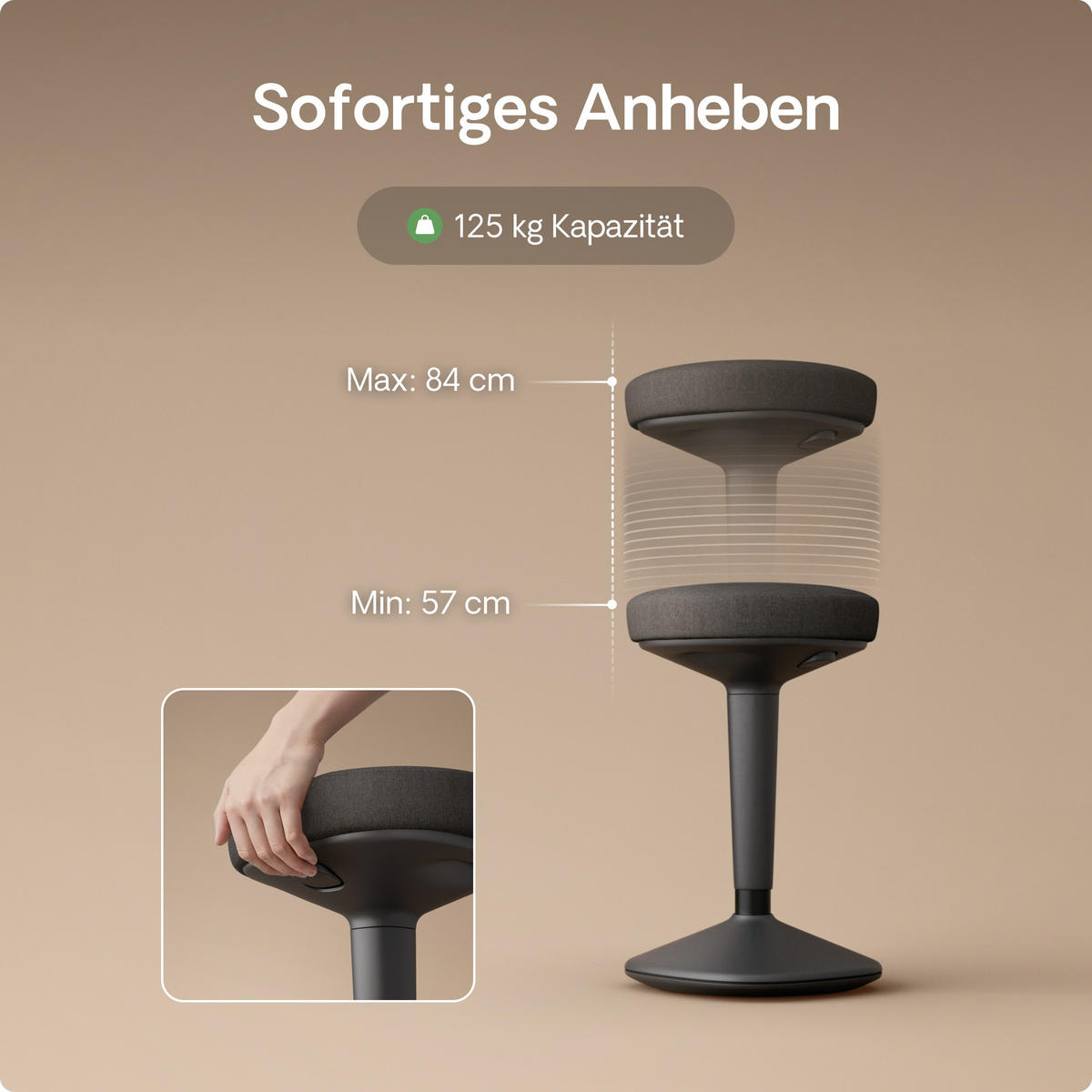 ERGONOMISCHER Balancehocker, Schwarz - Schwarz, Kunststoff (37/58/37cm) - Desktronic