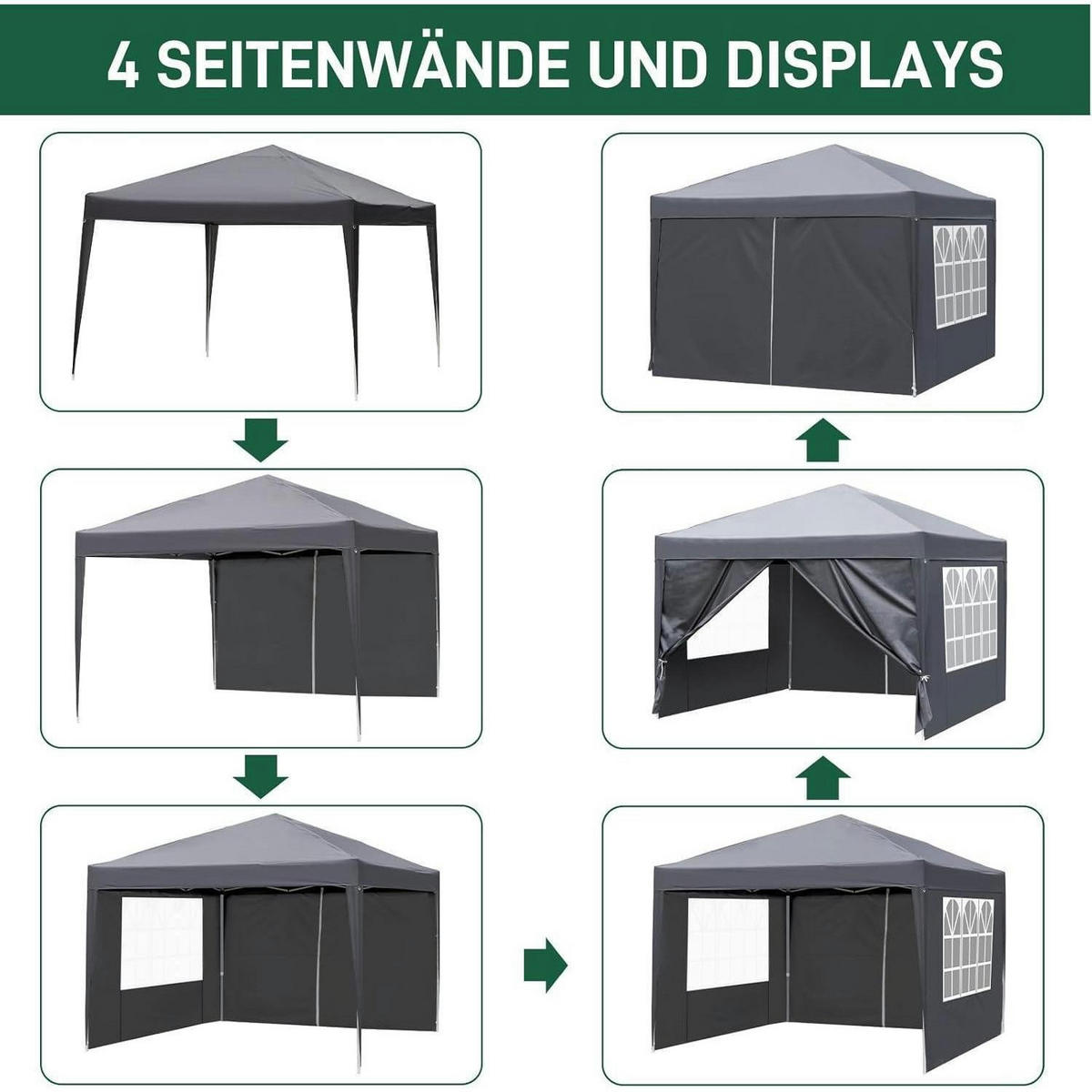 FALTPAVILLON 3x3m Dunkelgrau mit 4 Seitenteilen - Anthrazit, Textil (300/268/300cm)