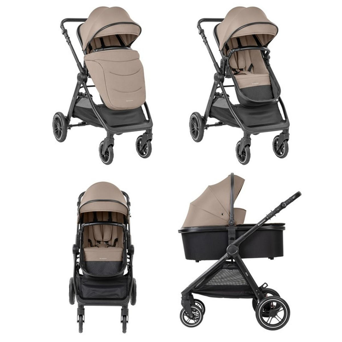 KOMBIKINDERWAGEN Ava 3 in 1 beige Babywanne, Babyschale, Gummiräder, Tasche - Beige, Metall (84/59/102cm) - Kikka boo