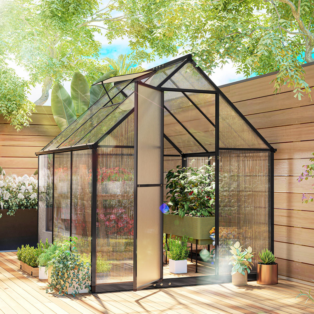 GEWÄCHSHAUS DE-12082 mit Polycarbonat und verstellbarem Fenster Transparent - Transparent, Metall (168/195/178cm) - ComfortXL