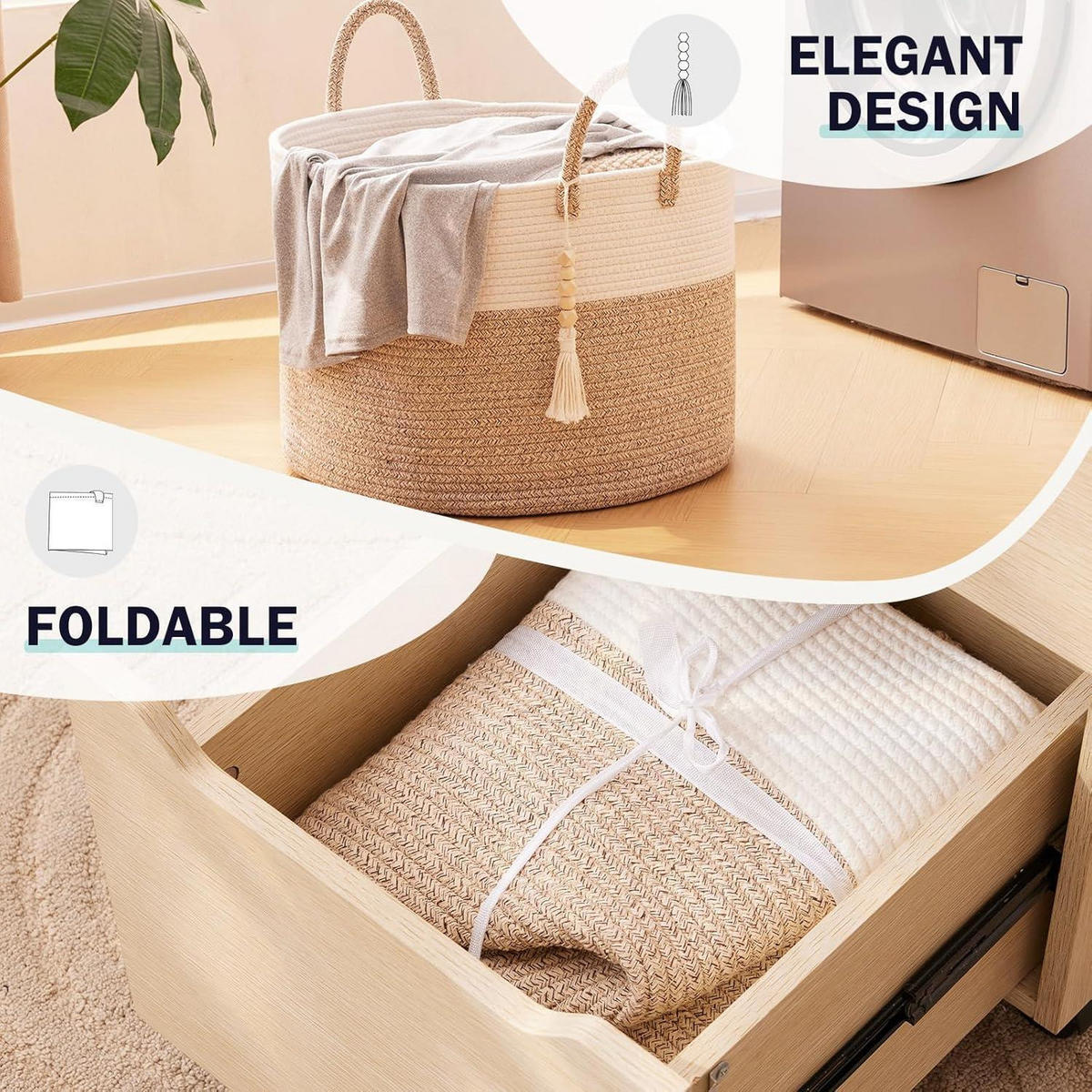 WÄSCHEKORB Geflochten 65L 50x33 cm Braun - Multicolor, Naturmaterialien (50/33/50cm)