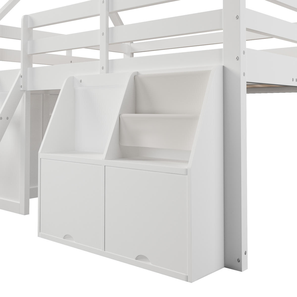 HOCHBETT 140/200 cm in Weiß mit Treppe, LED und Aufbewahrungsboxen im Hausdesign - Weiß, Holzwerkstoff (140/200cm) - STILVORA