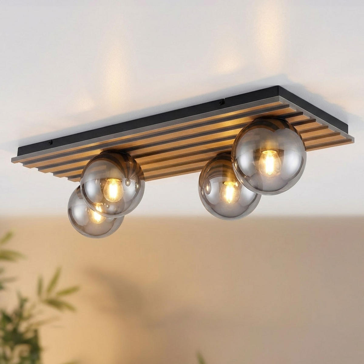 LED DECKENLEUCHTE Metall Schwarz Rauchglas - Schwarz, Glas (90/30/20cm) - Globo Lighting
