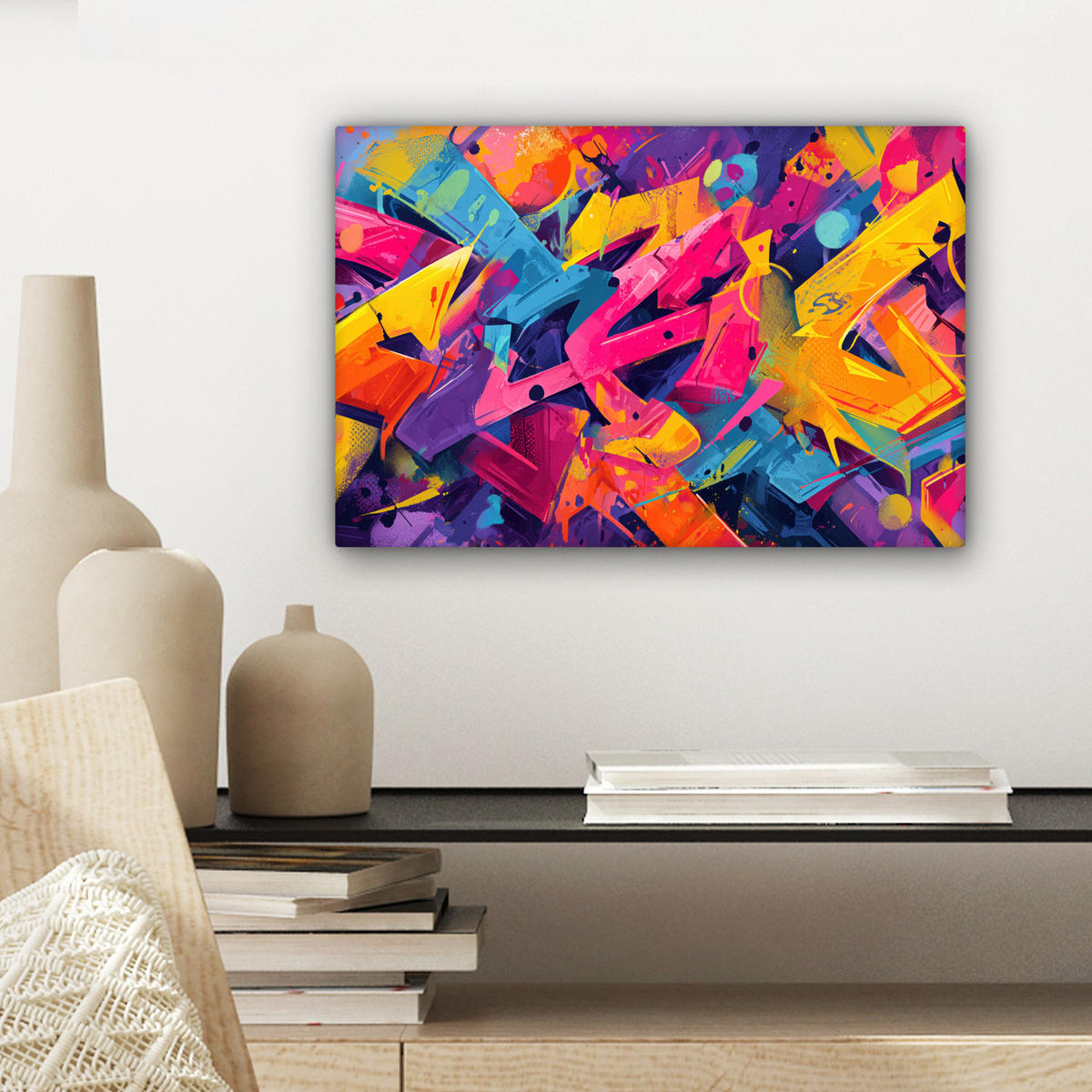 LEINWANDBILD Abstrakt - Formen - Farbenfroh Deko Schlafzimmer 30x20 cm - Magenta, Textil (30/20cm) - MuchoWow