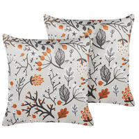 SAMTKISSEN 2er-Set Cremeweiß 45/45 cm Montbretia - Ecru/Multicolor, Textil (45/45cm) - Beliani