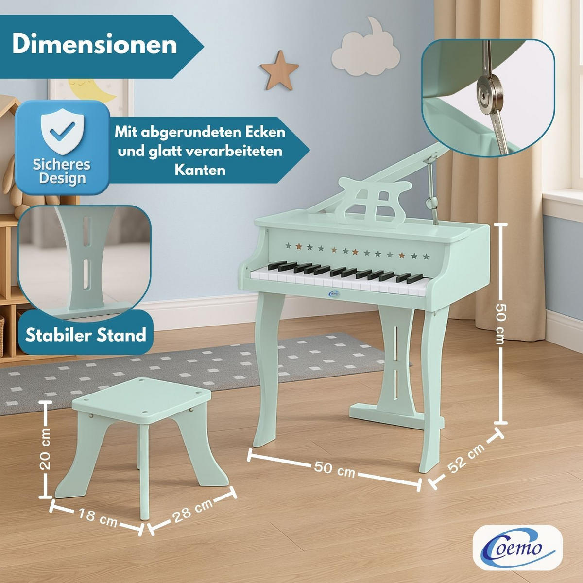 KINDERFLÜGEL mit Hocker Farbe Mintgrün - Grün, Holzwerkstoff (52/50cm) - Coemo