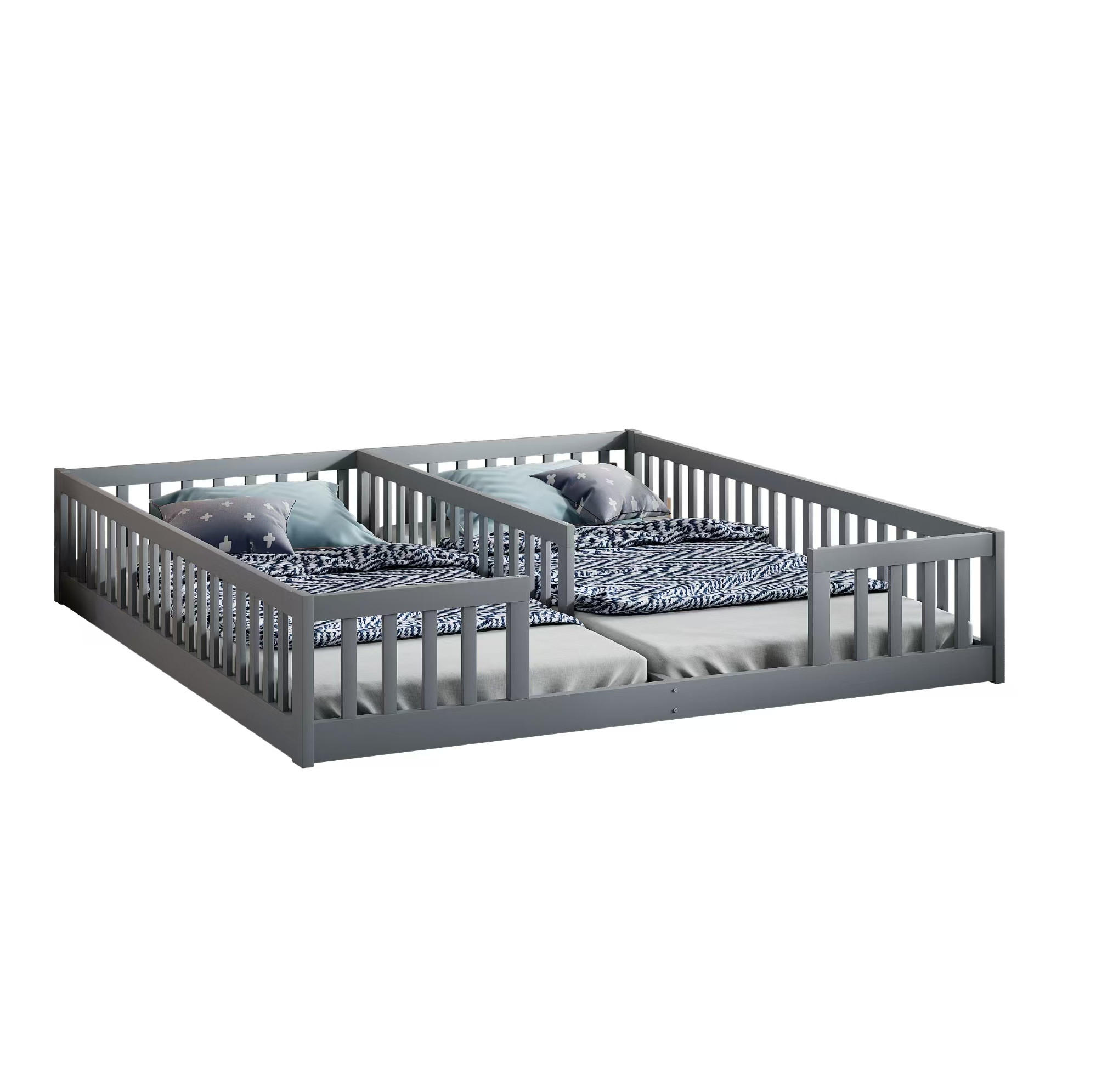 OKWISH DĚTSKÁ postel 90/200 cm šedá z borovice a MDF se सुरक्षा zábradlím