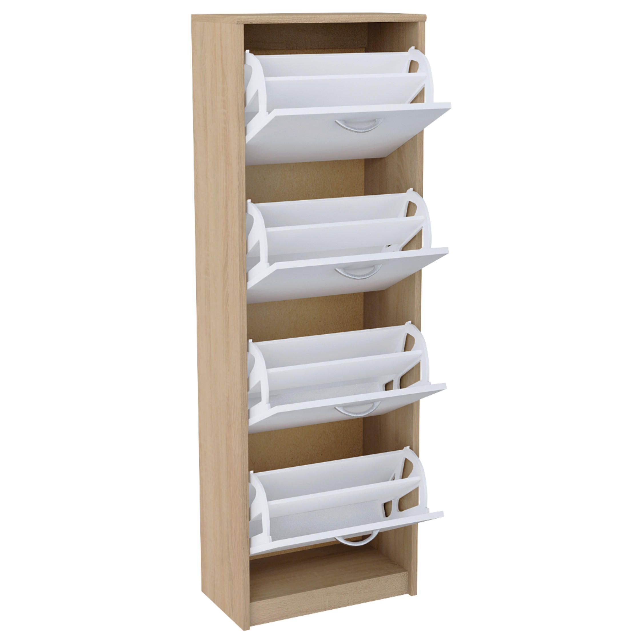SCHUHSCHRANK mit 4 Fächern in Sonoma-Weiß - Weiß/Sonoma Eiche, Holzwerkstoff (50/152/28cm) - Home Collective