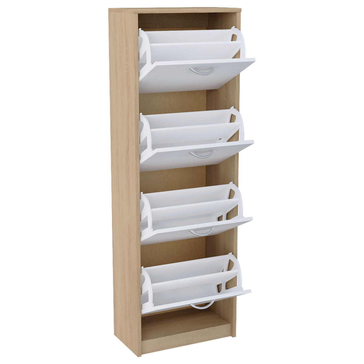 SCHUHSCHRANK mit 4 Fächern in Sonoma-Weiß - Weiß/Sonoma Eiche, Holzwerkstoff (50/152/28cm) - Home Collective
