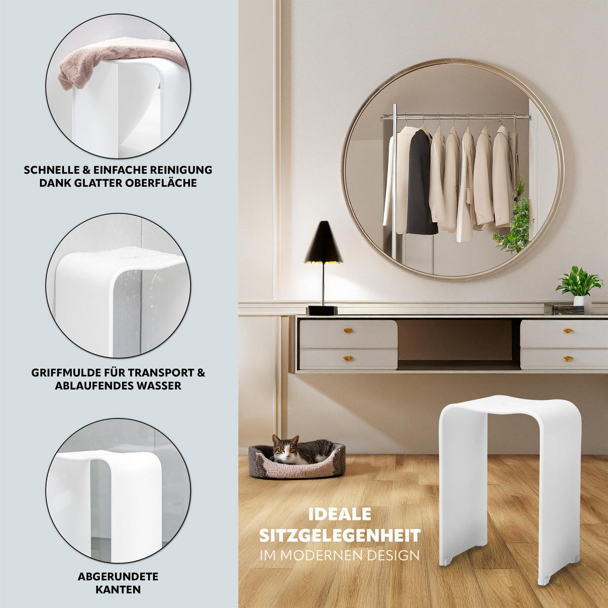 DUSCHHOCKER Acryl, mattweiss - Weiß, Kunststoff (32/48.5/27cm) - bremermann