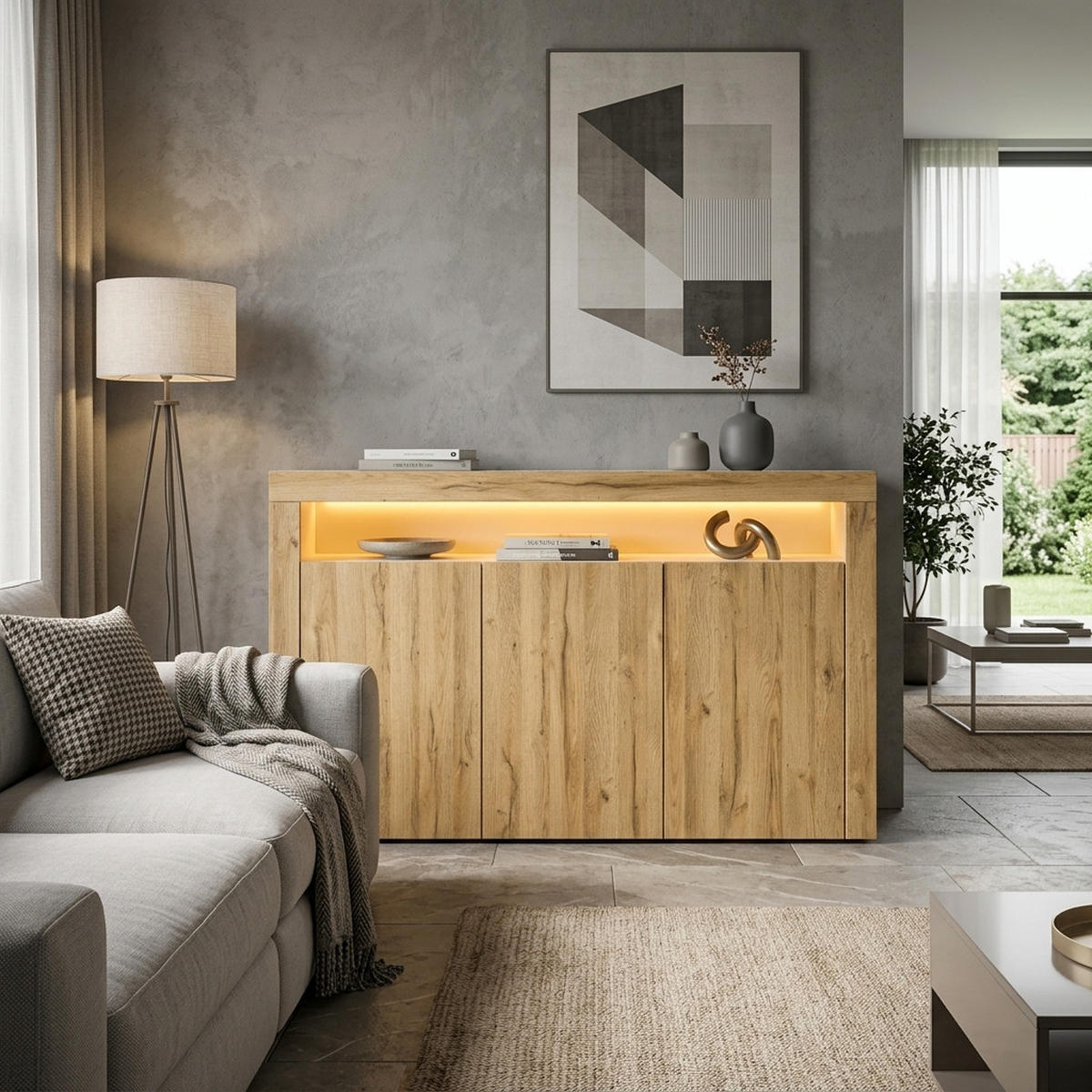 SIDEBOARD Valencia Eiche Natur/ Eiche Natur - Eichefarben, Holzwerkstoff (155/92/40cm) - Vladon