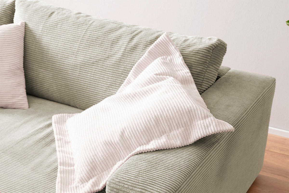 BIG SOFA XL MIT TABLETT NATUR MADELINE Cremeweiß Cord - Creme/Schwarz, Kunststoff/Textil (290/85/190cm) - KAWOLA