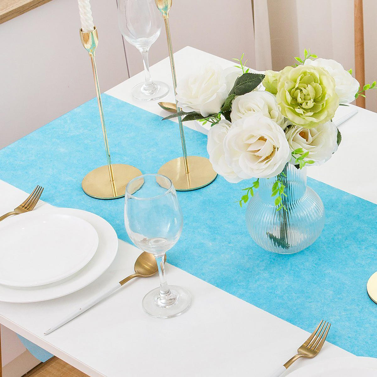 TISCHLÄUFER Vlies blau, 30 cm x 25 m, dekoratives Tischband für Hochzeit & Geburtstag - Blau, Textil (30/2500cm)