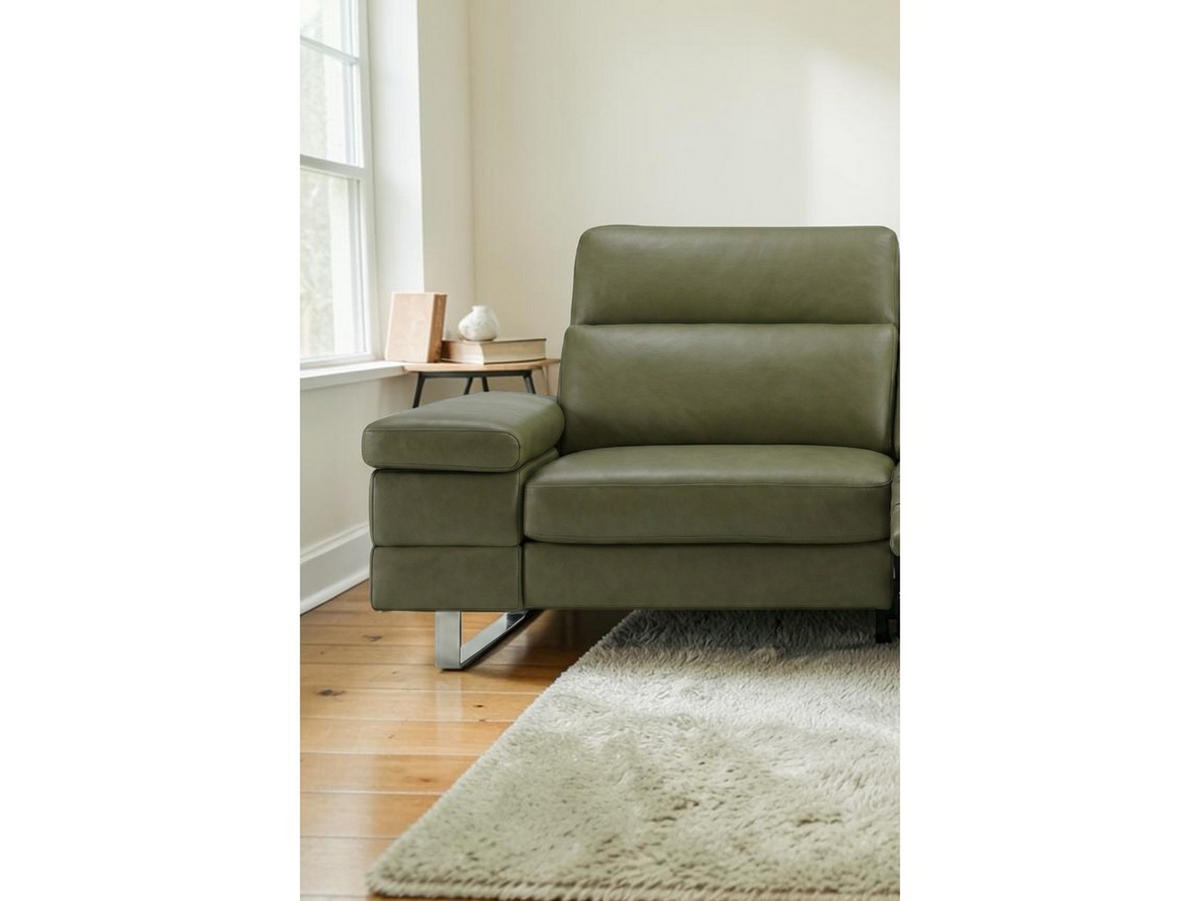3-SITZER Sofa Virage Echtleder mit 1 x Relaxfunktion Olivgrün - Olivgrün, Leder/Metall (212/75/109cm)