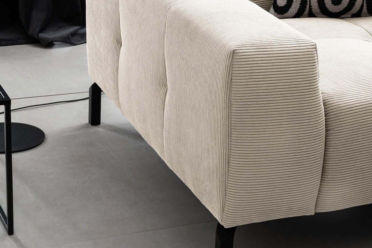 ECKSOFA MIT MOTORISCHEM SITZVORZUG OHIO Weiß Cord - Schwarz/Weiß, Textil/Metall (311/219cm) - KAWOLA