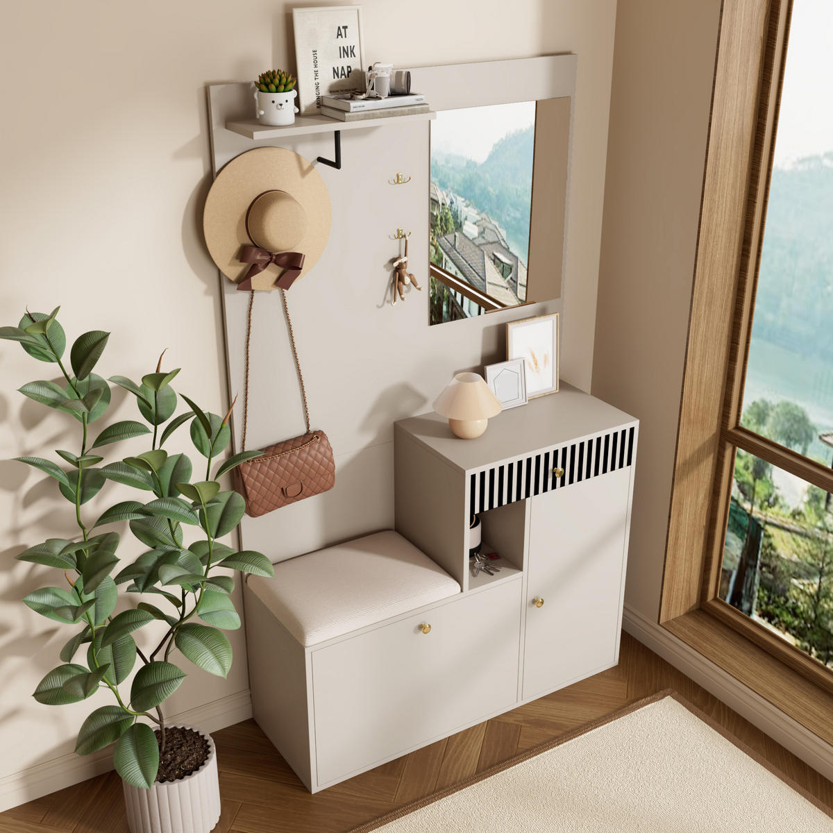 GARDEROBE 110x185x37 cm Spiegel Polster - Beige, Holz (110/185.5/37cm) - LEBENLANG