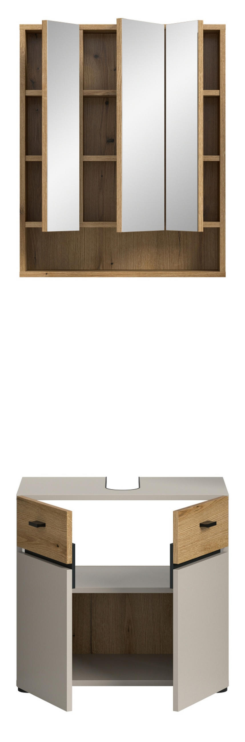 BADMÖBEL-SET Kaschmir, Evoke Eiche 2-teilig 60 cm, Badkombination in modernem Design - Kaschmir/Eichefarben, Glas/Holzwerkstoff (60/191/35cm) - Inn.Furn