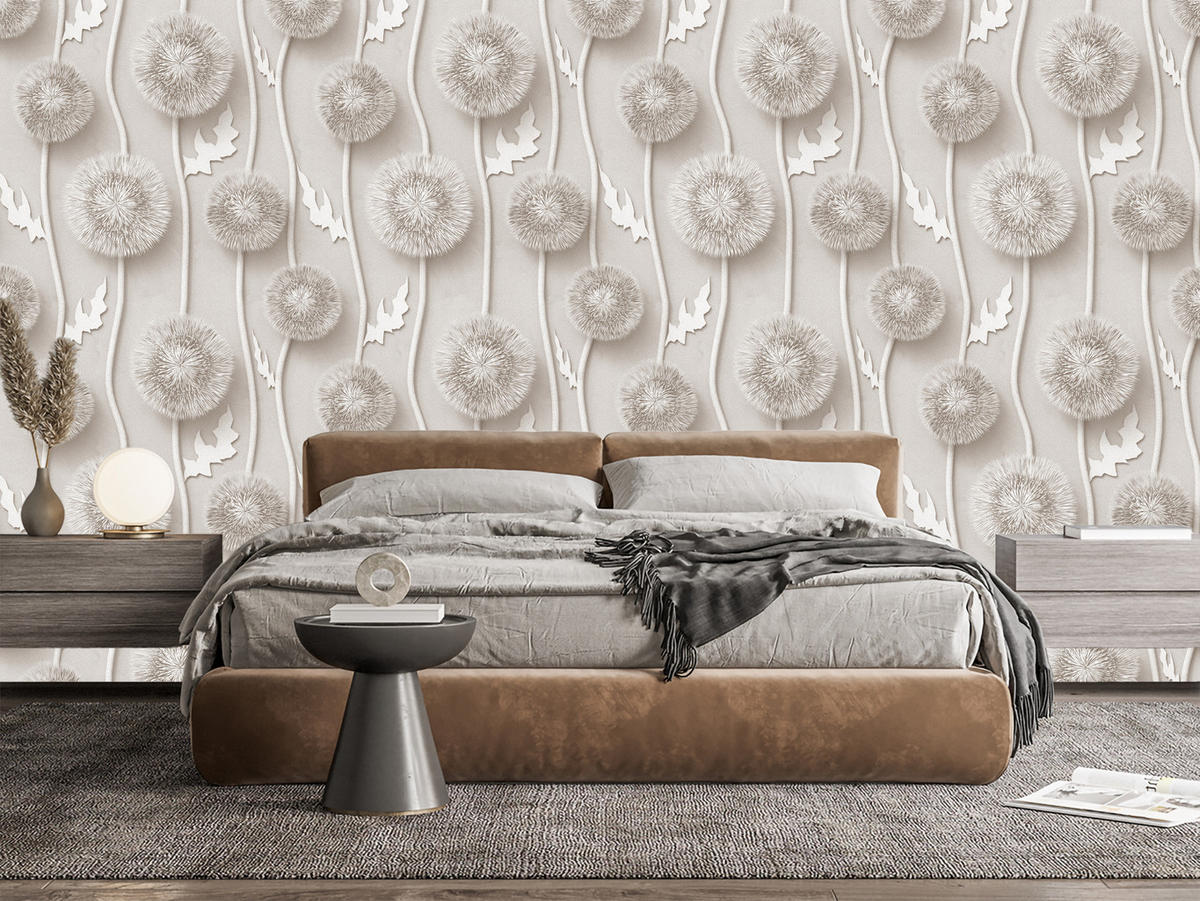 VLIESTAPETE Pusteblumen in 3D-Optik – Beige, Grau – 50x1000 cm - Beige/Grau, Papier (50/1000cm) - Muralo