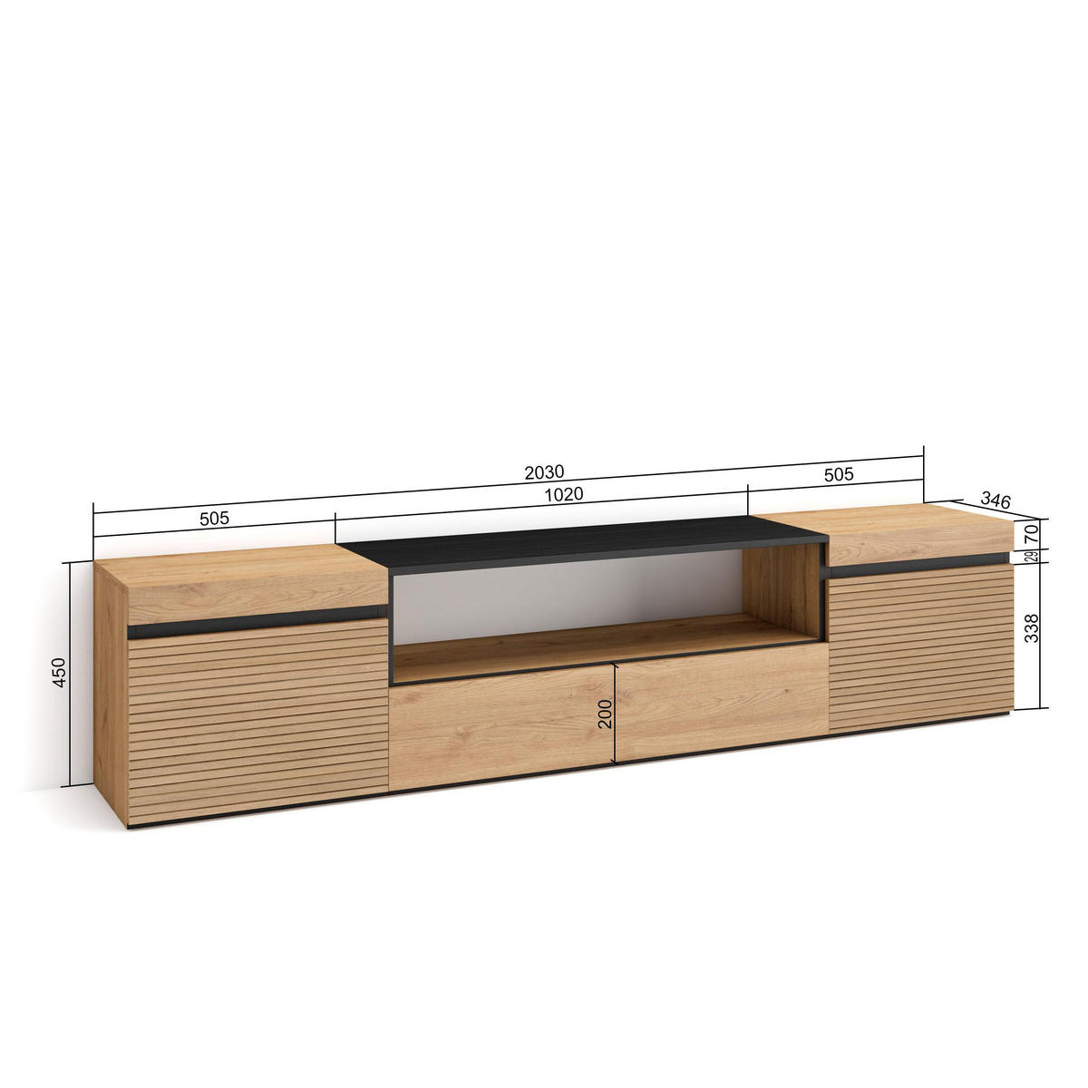 TV-SCHRANK eiche, 200/35/45cm - Eichefarben, Holzwerkstoff (200/45/35cm) - Skraut Home