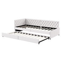 SCHLAFSOFA 90x200 cm, Samt Beige, Einzelbett ausziehbar, mit Lattenrost, ohne Matratze - Beige, Holz (90/200cm) - WoodenAura
