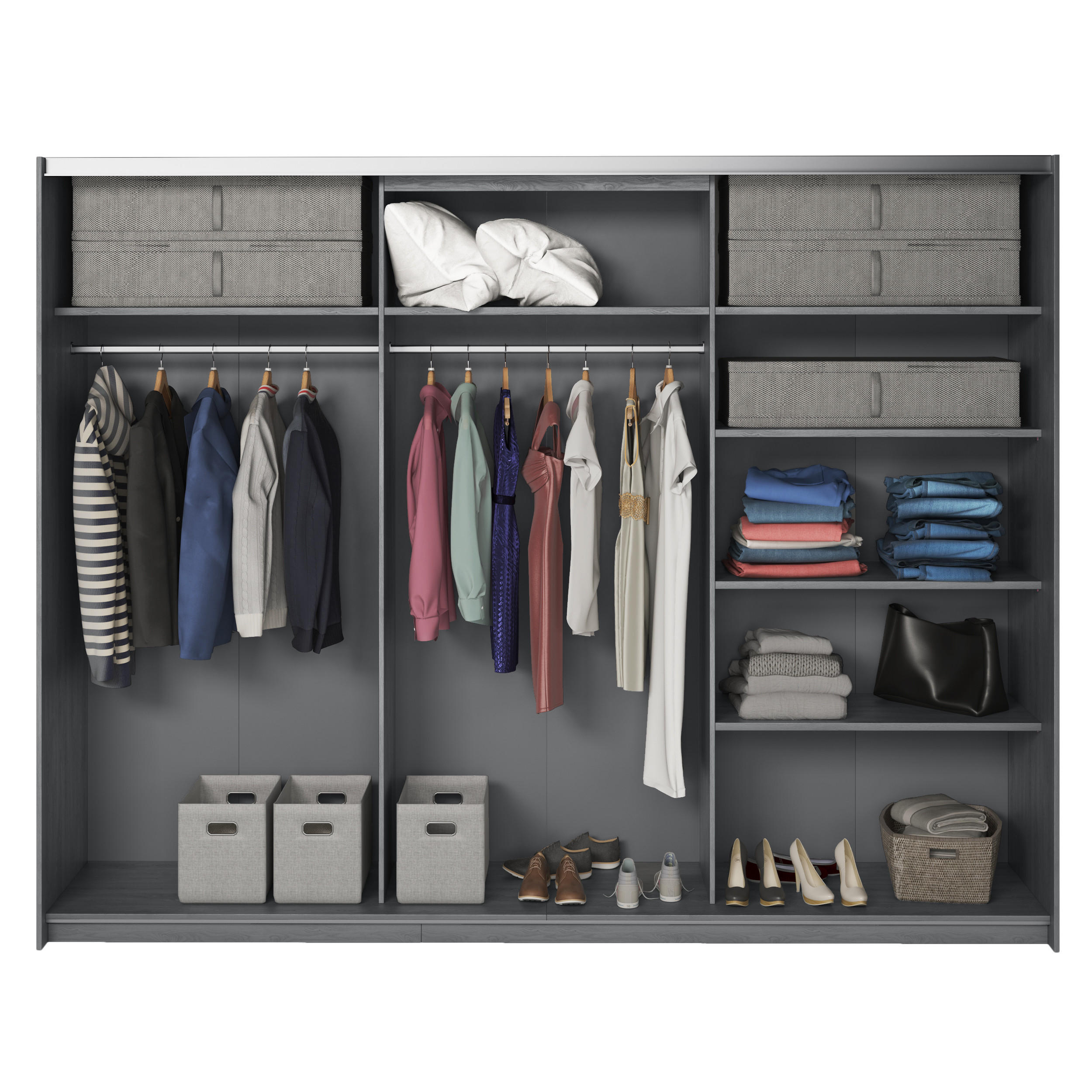 SCHWEBETÜRENSCHRANK COSMICO 270/210/61 cm 2-türig mit Spiegel Hellgrau - Hellgrau, Holzwerkstoff (270/210/61cm) - MASSENO