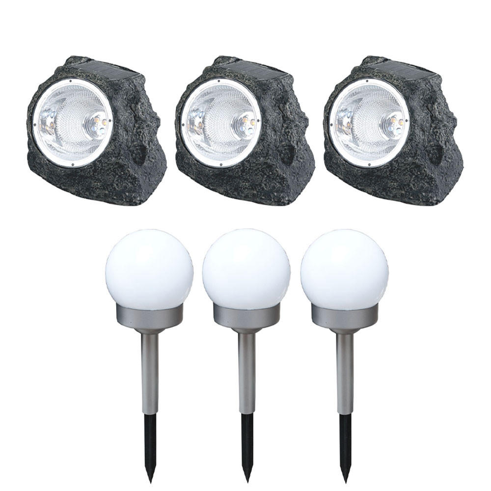 LED AUSSENLEUCHTE Steinoptik Grau 6er Set - Grau, Kunststoff (16.5/12.3/10.5cm) - Globo Lighting