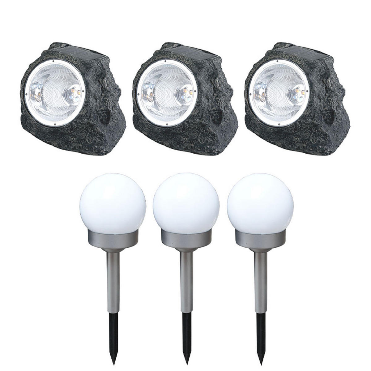LED AUSSENLEUCHTE Steinoptik Grau 6er Set - Grau, Kunststoff (16.5/12.3/10.5cm) - Globo Lighting