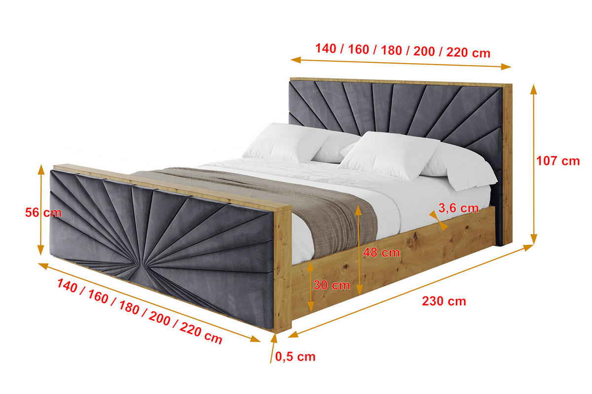 POLSTERBETT mit Bettkasten, Fußteil und Lattenrost, Boxbett mit Matratze H3/H4 - ENZO6-Z 120x200 Dunkelgrau - Dunkelgrau, Holzwerkstoff/Textil (120/200cm) - ALTDECOR