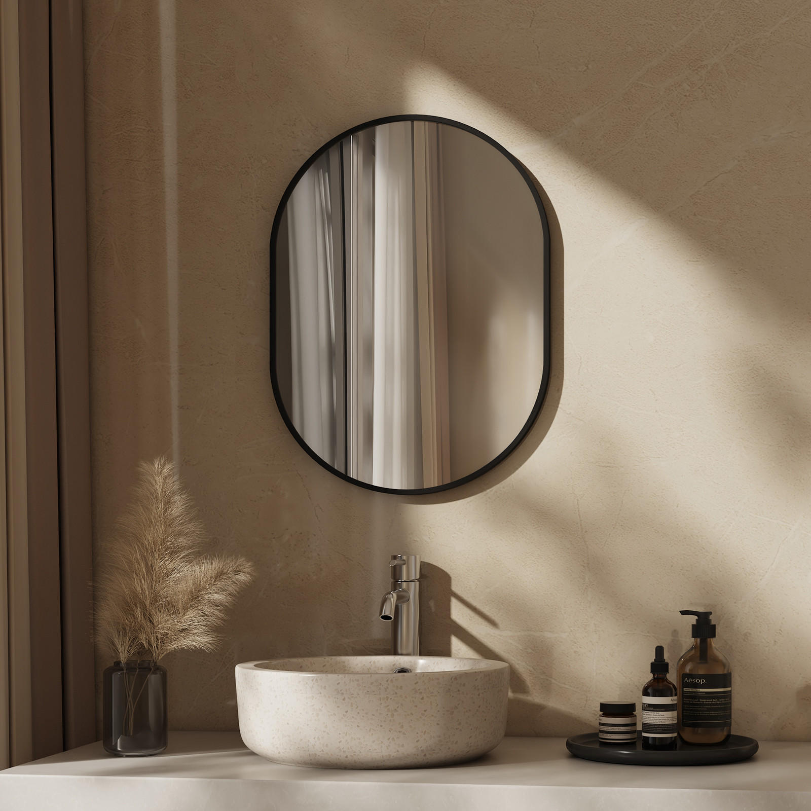 WANDSPIEGEL Umweltfreundlicher Glasspiegel Ovale Schwarz 60/45/2 cm - Schwarz, Glas/Metall (45/60/2cm) - EMKE