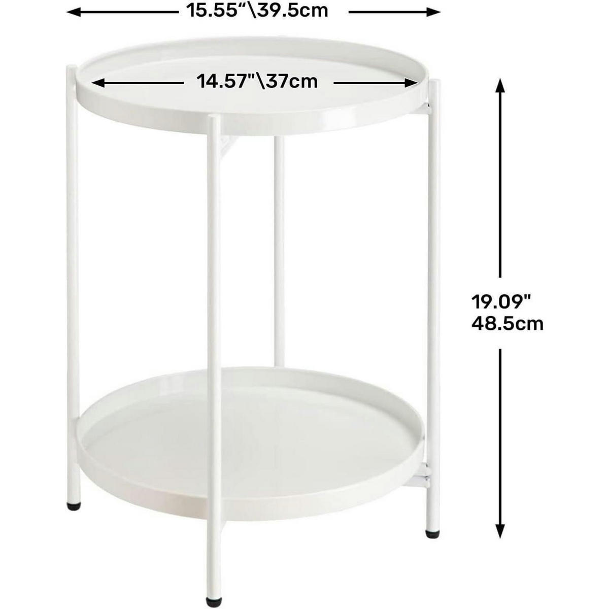 BEISTELLTISCH Rund Metall 2 Ebenen Weiß 37 x 48.5 cm - Weiß, Metall (37/37/50cm)