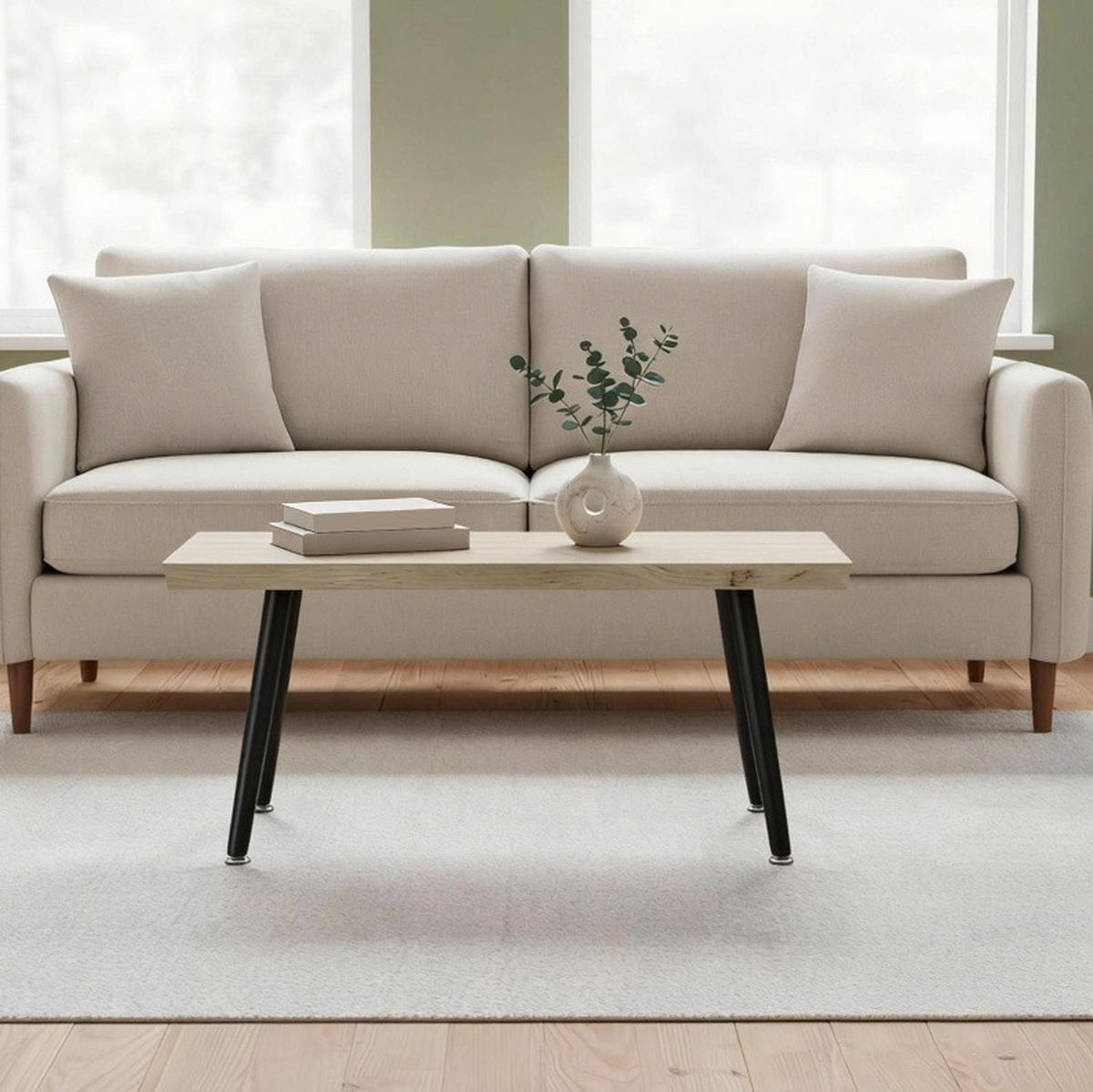 COUCHTISCH 100/50/45 cm Eiche aus Holz mit Stahlbeinen - Eichefarben, Holz (100/50/45cm) - OKMYHOME
