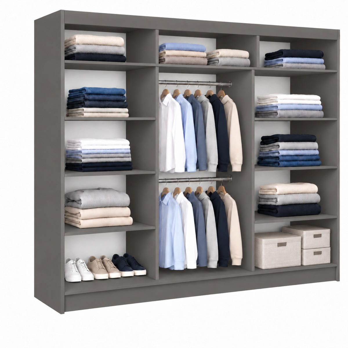 KLEIDERSCHRANK Steria 240 cm Graphit Griffe silber - Graphitfarben, Holzwerkstoff (240/216/61cm) - KS Home Concept