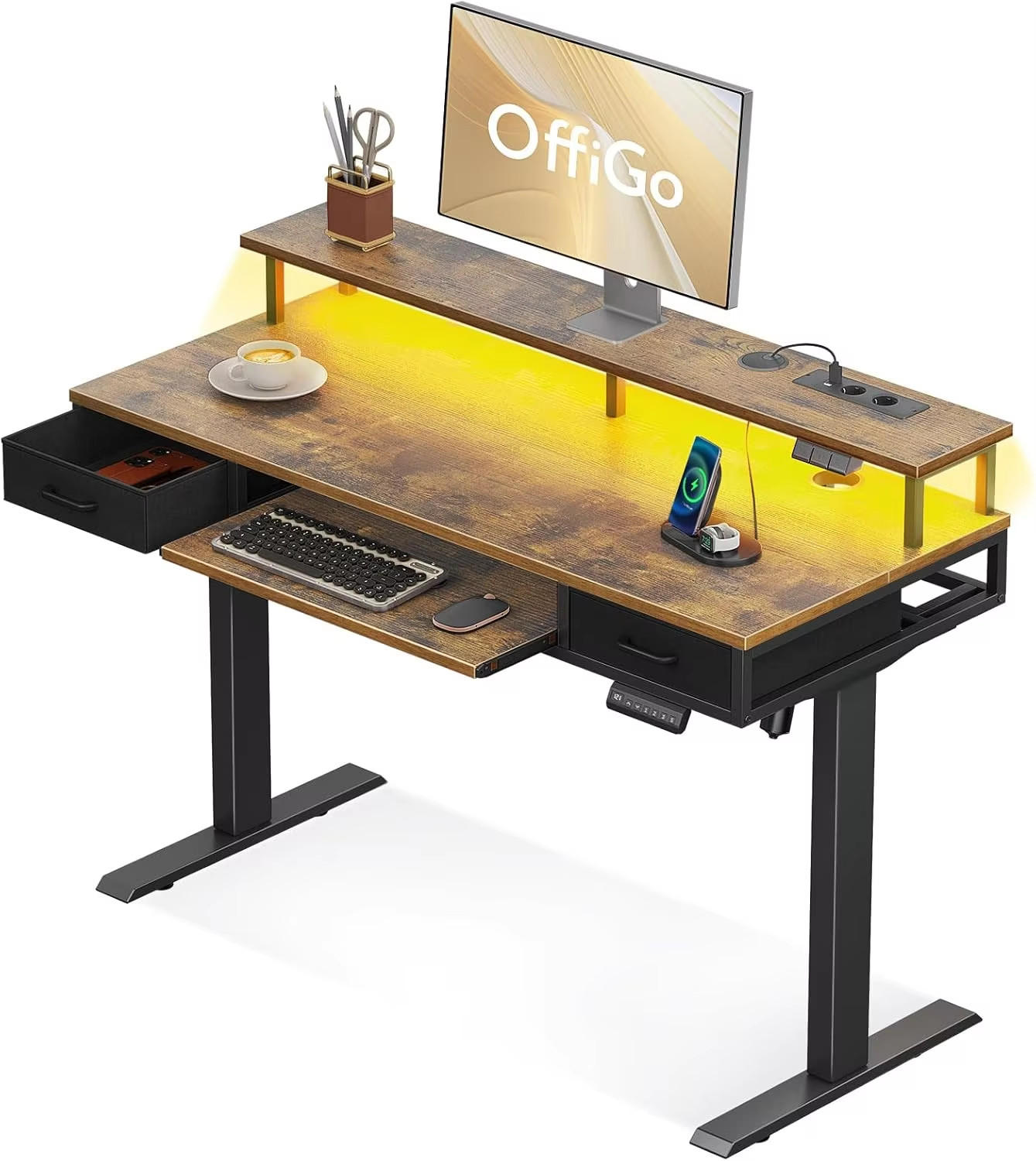 HÖHENVERSTELLBARER SCHREIBTISCH 120 cm mit Tastaturablage Braun - Weiß, Holz (120/54/120cm) - Kaket