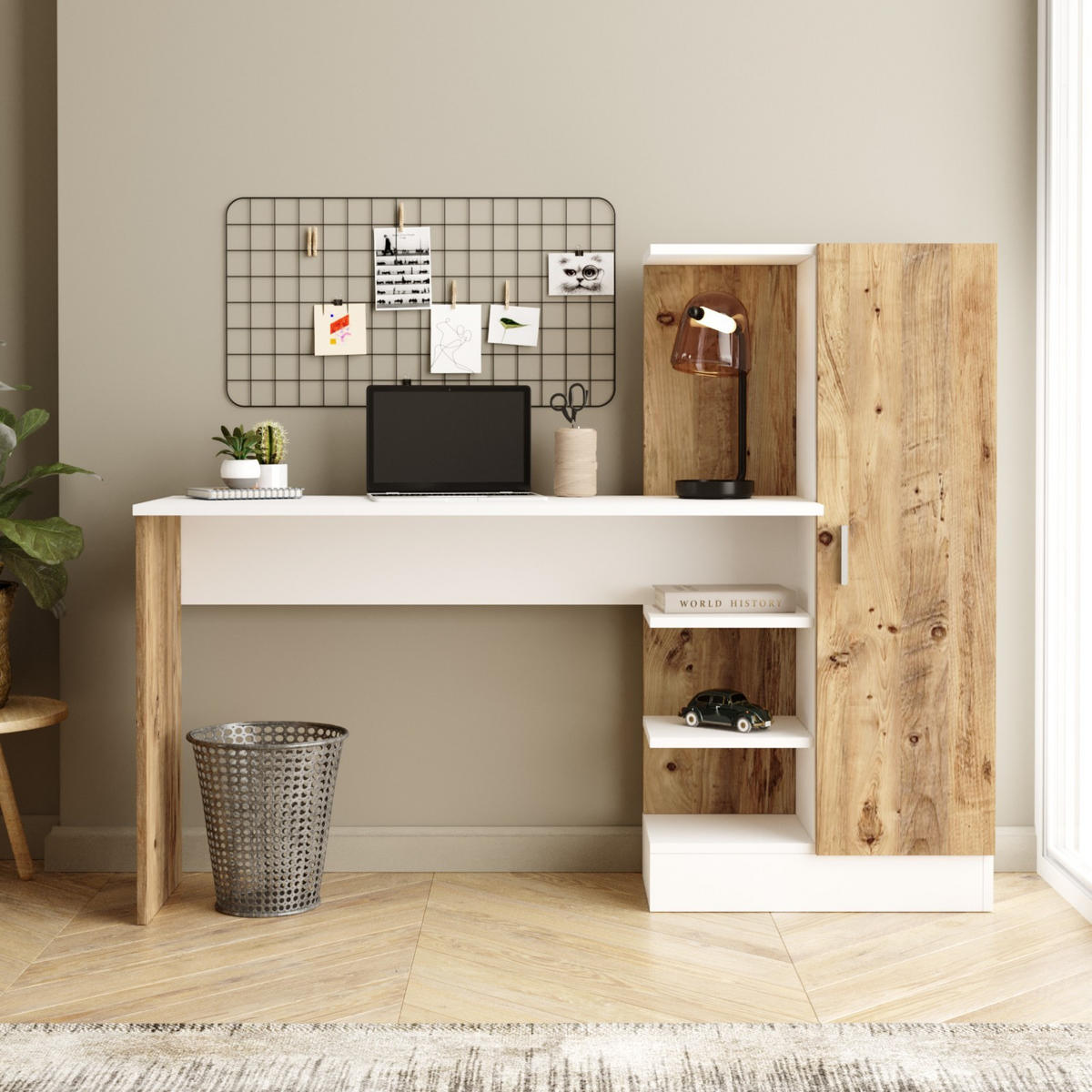 SCHREIBTISCH mit Aufbewahrungsregalen und 1 Schrank 152/40/120 cm - Braun, Holz/Holzwerkstoff (152.3/40/120cm) - Calicosy