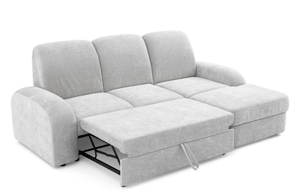 ECKSOFA VIBE S Rechts mit Schlaffunktion 130x202 Chenille Hellgrau - Hellgrau/Schwarz, Holz/Kunststoff (156/255cm) - Muffo