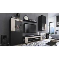 WOHNWAND Movie Absetzungen in Sandgrau Hochglanz - Sandfarben, Holzwerkstoff (300/190/39cm) - Vladon